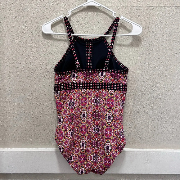 Lands' End High Neck Pink Colorful Printed One Piece Swimsuit Size 2 - Picture 5 of 8